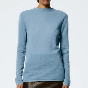Skinlike Mercerized Wool Soft Sheer Pullover Blue Mist Size S